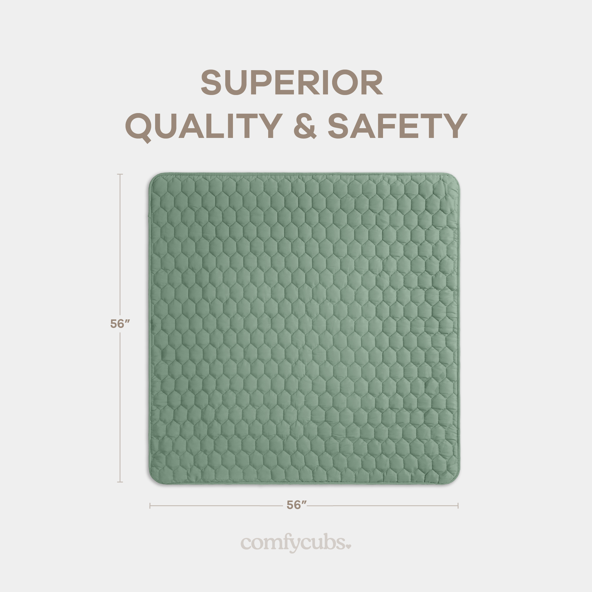 Comfy Cubs Quilted Kids Play Mat with Non-Slip Bottom - Fern, Square.