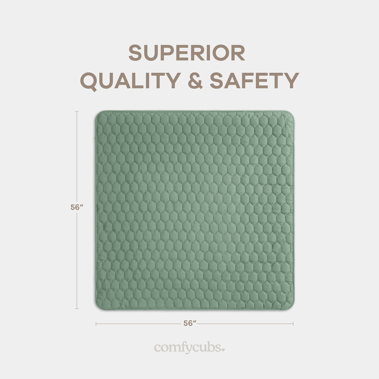 Comfy Cubs Quilted Kids Play Mat with Non-Slip Bottom - Fern, Square.