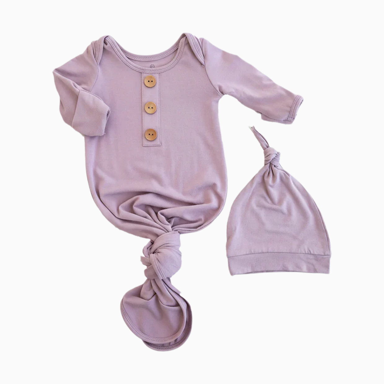 Caden Lane Bamboo Baby Knot Gown & Hat - Dusty Purple, Newborn.