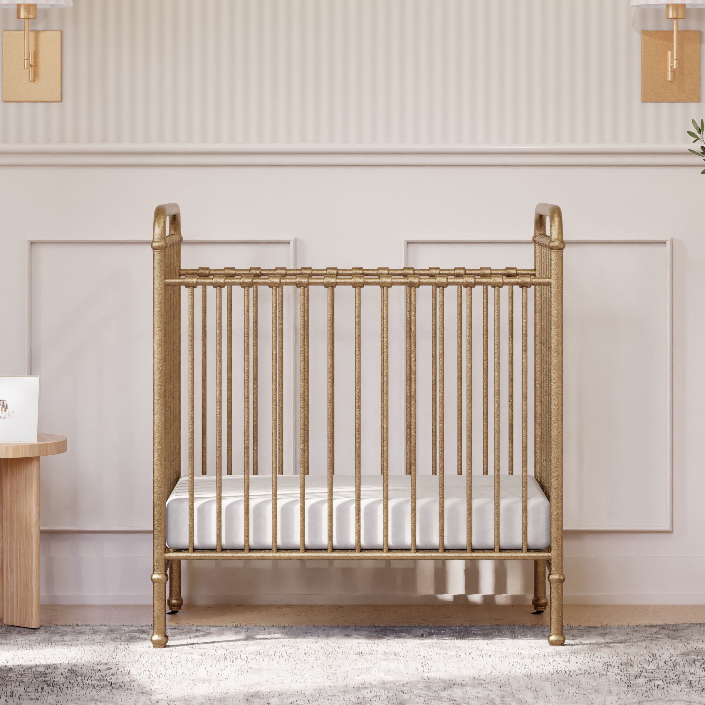 Namesake Abigail 3-in-1 Convertible Mini Crib - Vintage Gold.