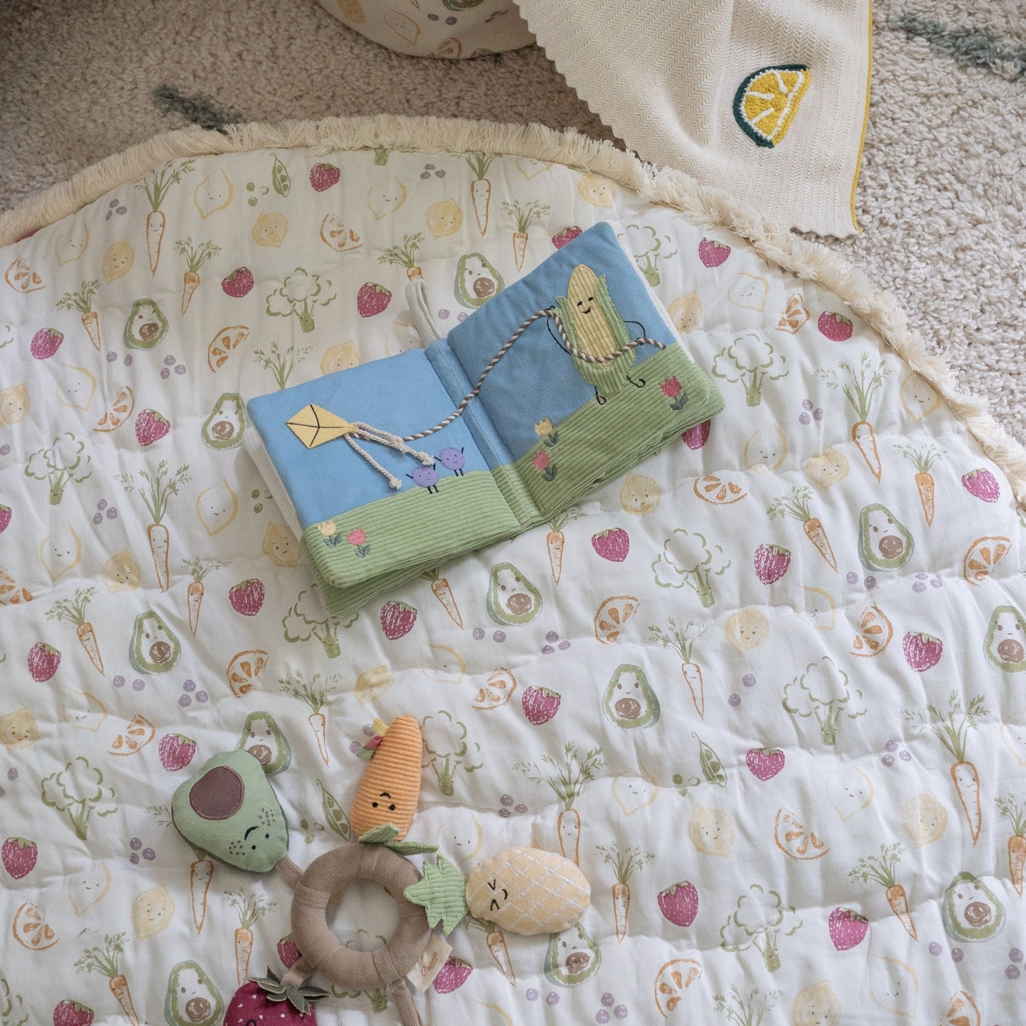 Crane Baby Cotton Quilted Playmat - Clementine Fruits & Veggies.