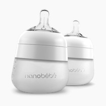 Nanobébé Flexy Silicone Baby Bottle, Anti-Colic, Natural Feel, Non-Collapsing Nipple, Non-Tip Stable Base, Easy to Clean 2-Pack, White, 5 oz