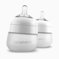 Nanobebe Flexy Silicone Baby Bottle, Anti-Colic, Natural Feel, Non-Collapsing Nipple, Non-Tip Stable Base, Easy to Clean 2-Pack, White, 5 oz