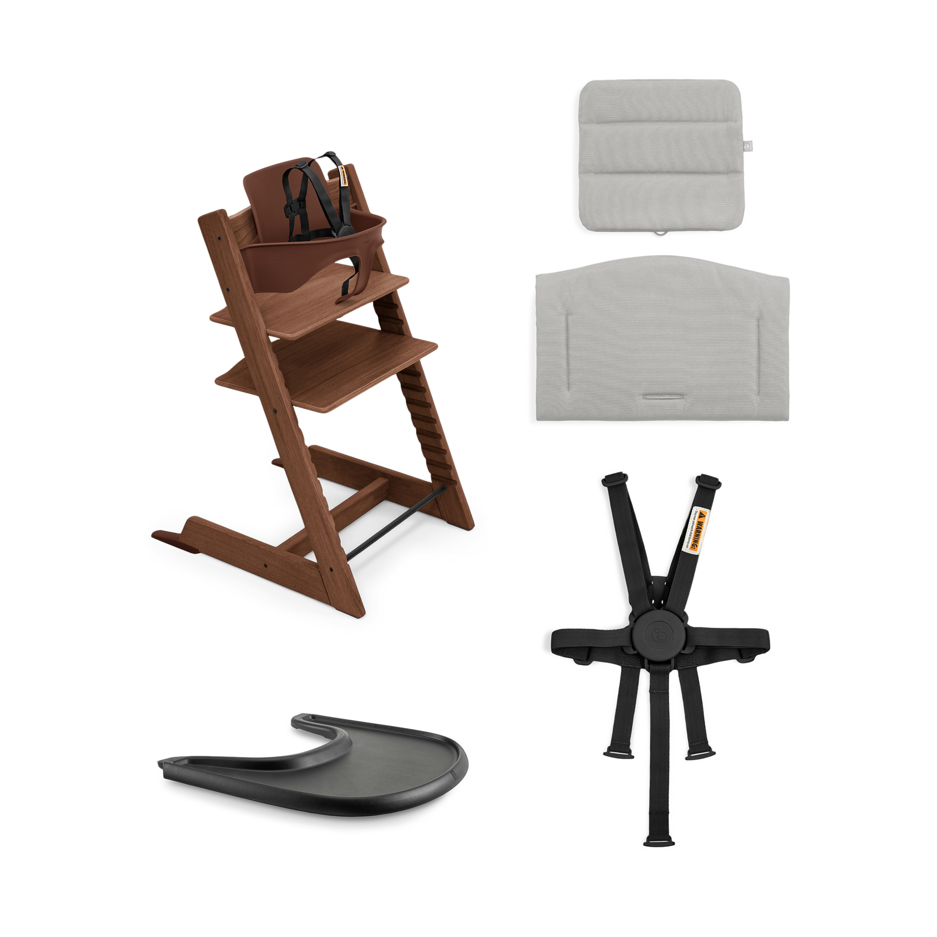 Stokke Tripp Trapp High Chair Complete² - Oak Warm Brown/Anthracite Cushion/Black Tray.