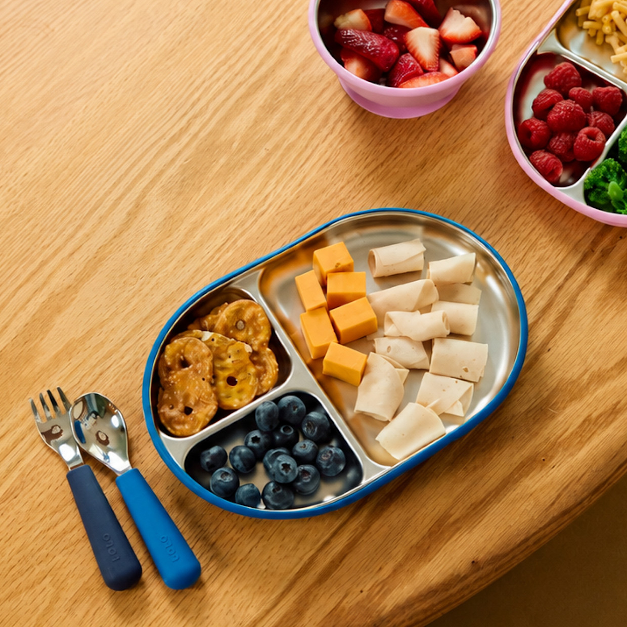 Lalo Stainless Mealtime Essentials - 4pc Set - Blue Raspberry.