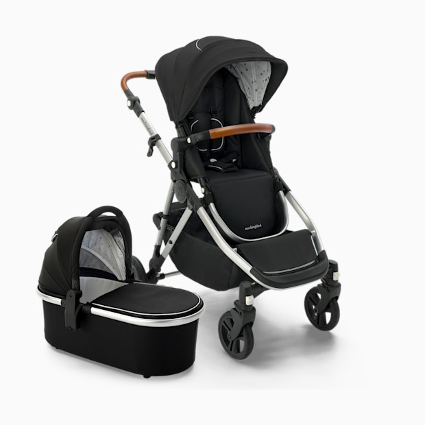 Mockingbird Single-to-Double Stroller 2.0 and Bassinet Bundle - Black/Watercolor Canopy With Penny Leather.