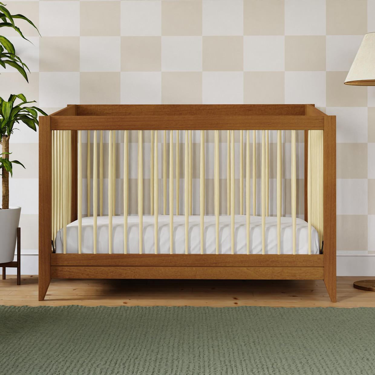 babyletto Sprout 4-in-1 Convertible Crib with Toddler Bed Conversion Kit - Chestnut/Natural.