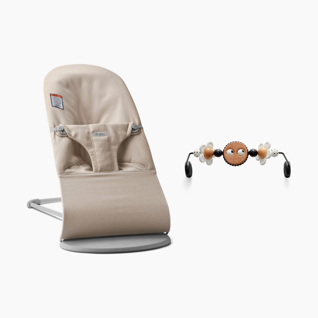 BabyBjörn Bouncer Bliss and Toy Bar Bundle - Light Beige Melange/Bw Googly Eyes.