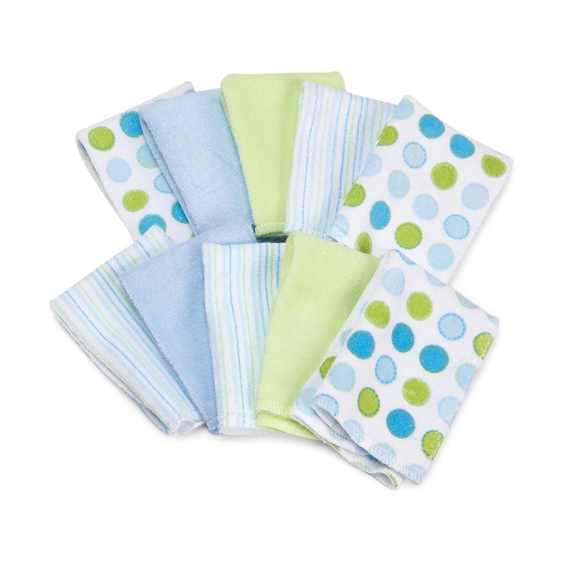 Spasilk 10-Pack Baby Washcloth Wipes/Towels Set for Infants, Blue Dots