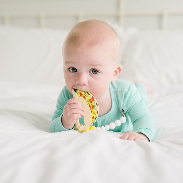 Loulou Lollipop Silicone Teether with Metal Clip - Taco (Yellow & White).