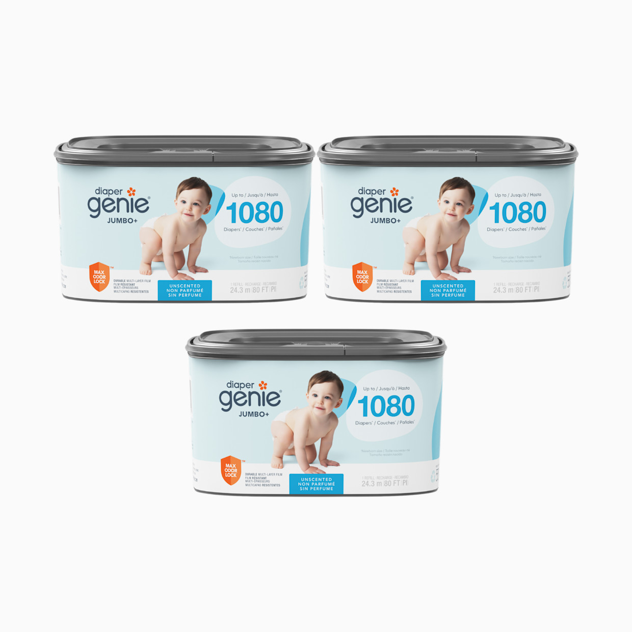 Diaper Genie Square Refill Bags (Compatible with Compact, Classic, Select Pails) - Unscented, 3.