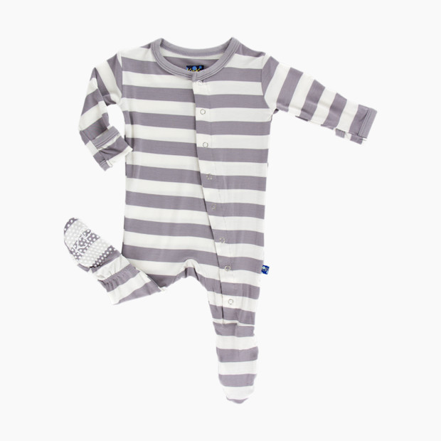 KicKee Pants Essentials Print Footie - Feather Contrast Stripe, 0-3 Months.