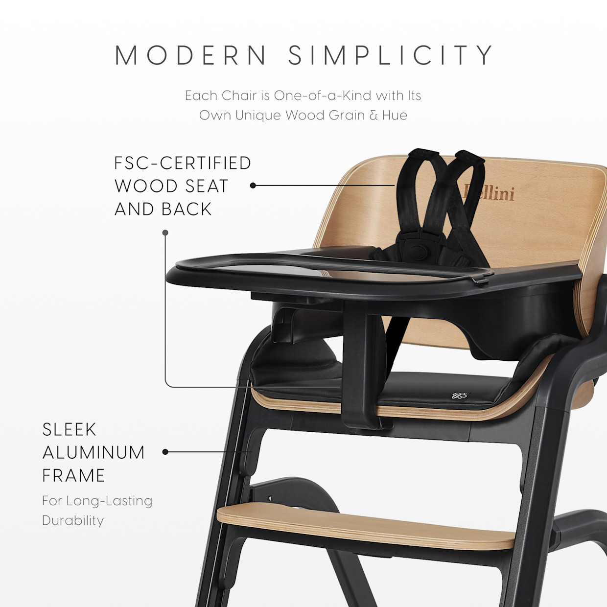 Bellini Parma 3-in-1 High Chair - Black And Natural.