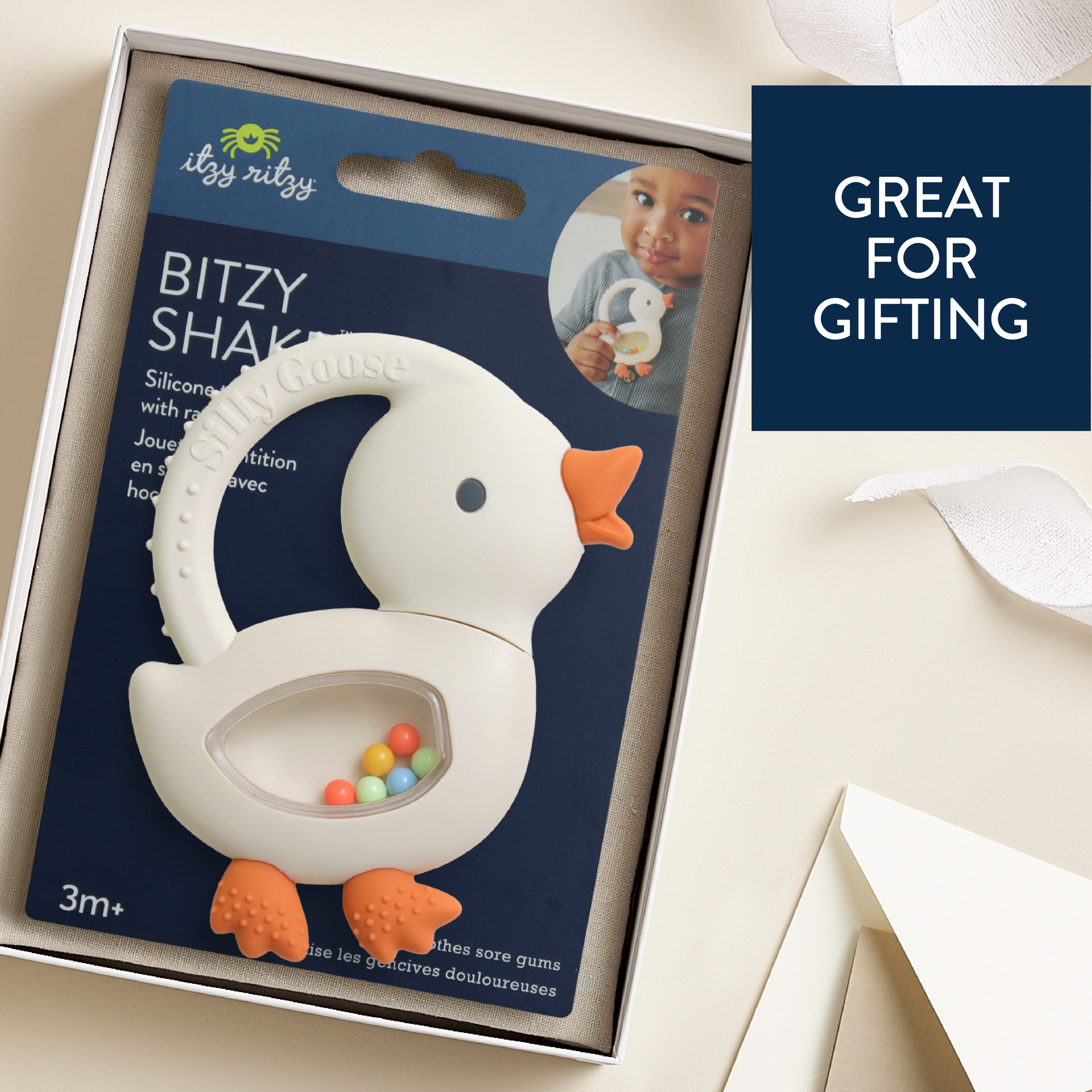 Itzy Ritzy Bitzy Shake Goose Teether - White.