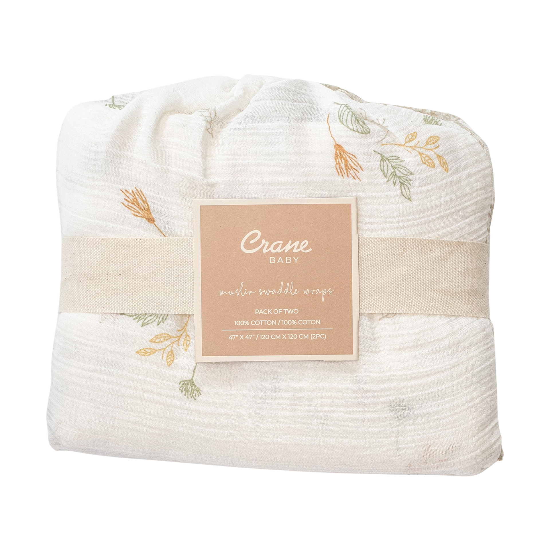 Crane Baby Cotton Muslin Swaddles (2 Pack) Willow Dainty Leaf