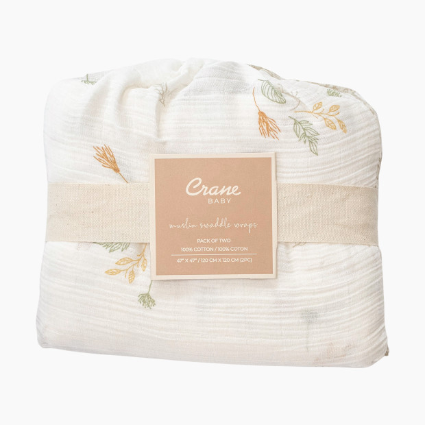 Crane Baby Cotton Muslin Swaddles (2 Pack) - Willow Dainty Leaf.