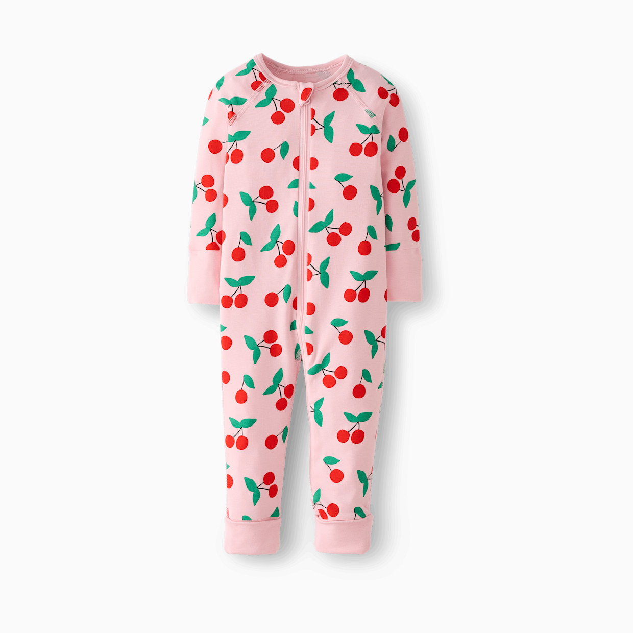 Hanna Andersson Baby 2-Way Zip Sleeper in HannaSoft Stretch - Cherries On Light Pink, Newborn.