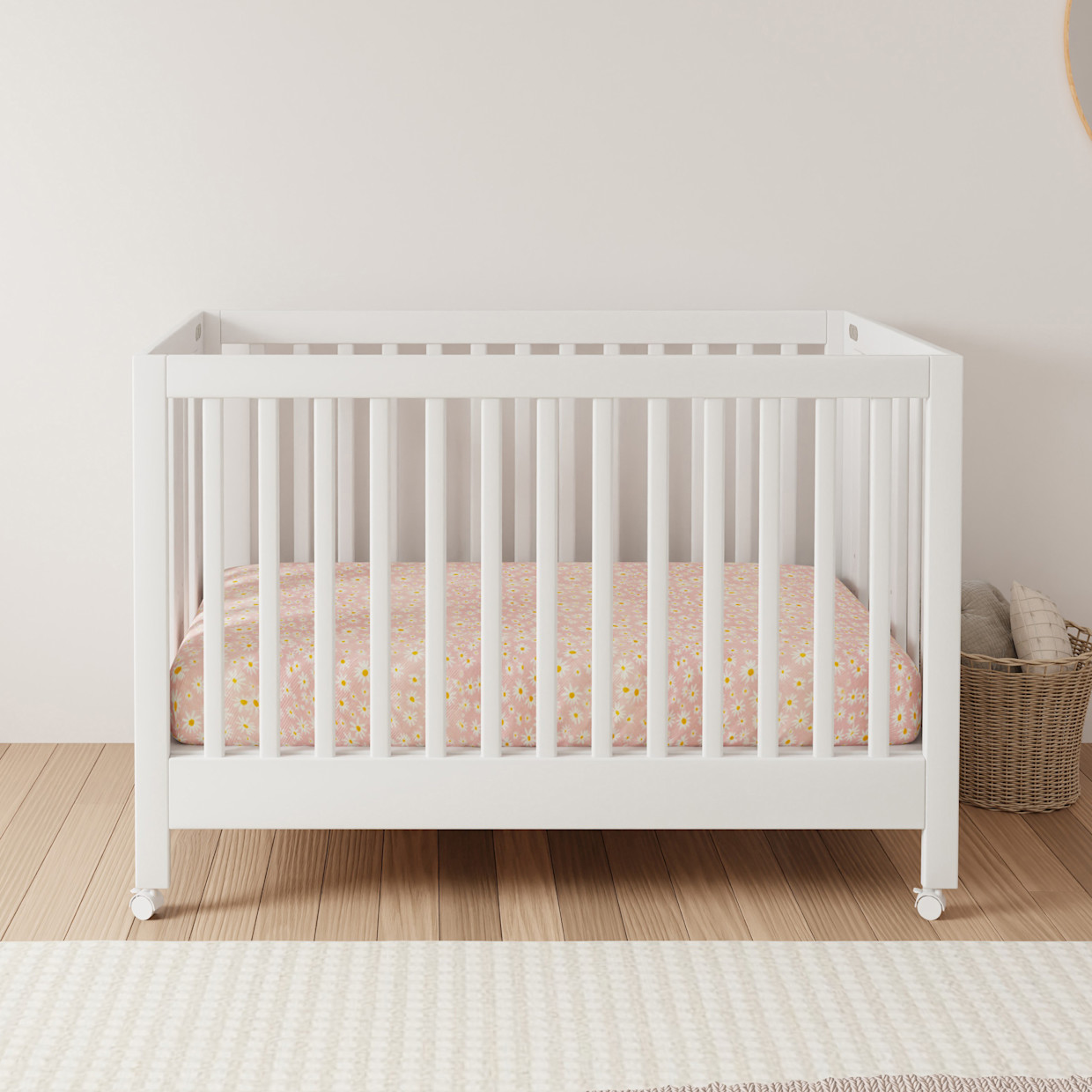babyletto Maki Portable Folding Crib with Toddler Bed Conversion Kit - White.