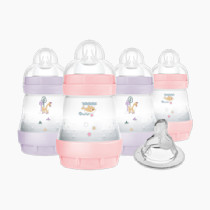 MAM 5oz Easy Start Anti-Colic Baby Bottles, Slow Flow with Bonus Medium Flow Nipple, Reduces Colic, Gas, & Reflux, Easy-to-Clean, BPA-Free, Baby Bottles for Newborns, 0-3 Months