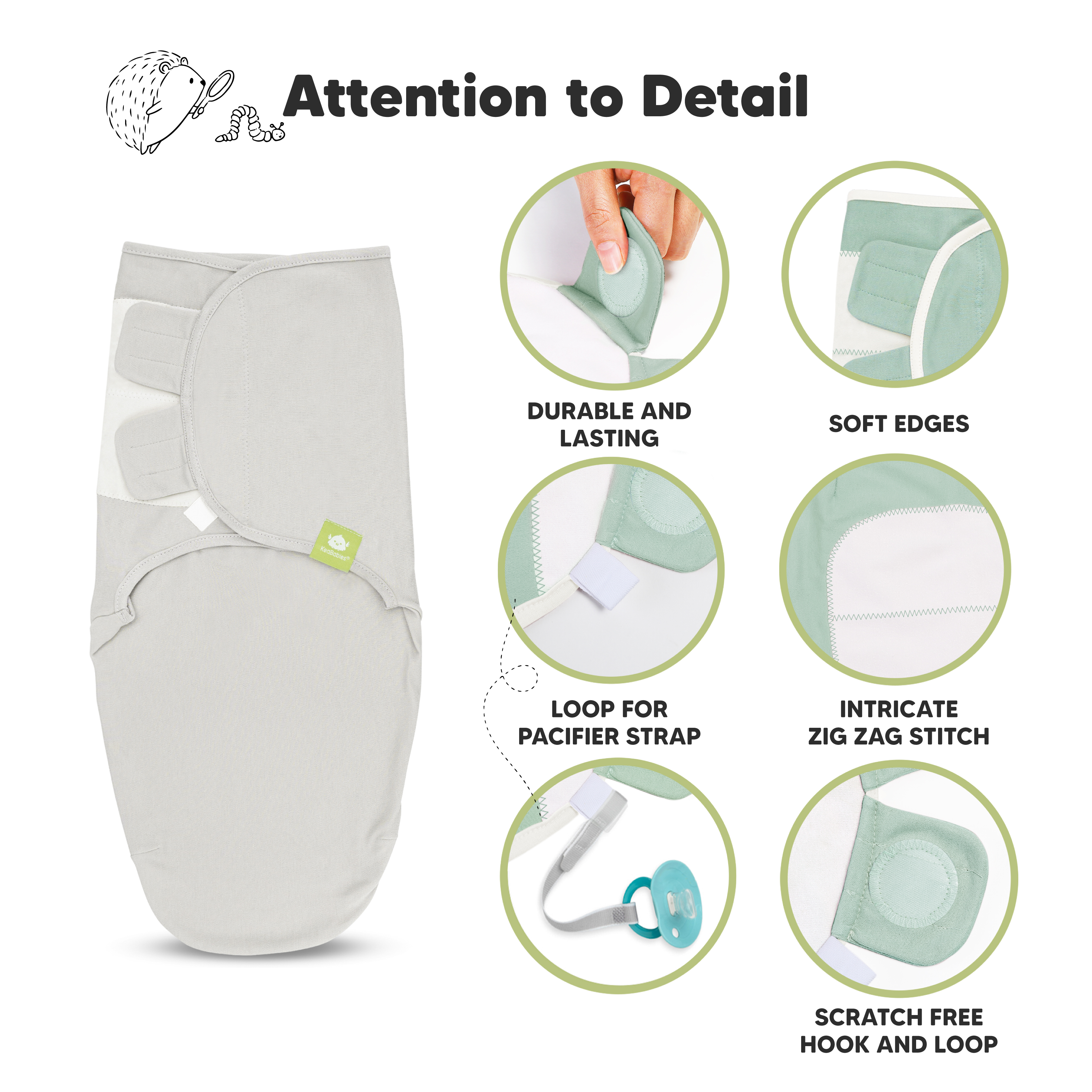 KeaBabies Soothe Swaddle Wraps (3 Pack) - Sage, One Size, 3.