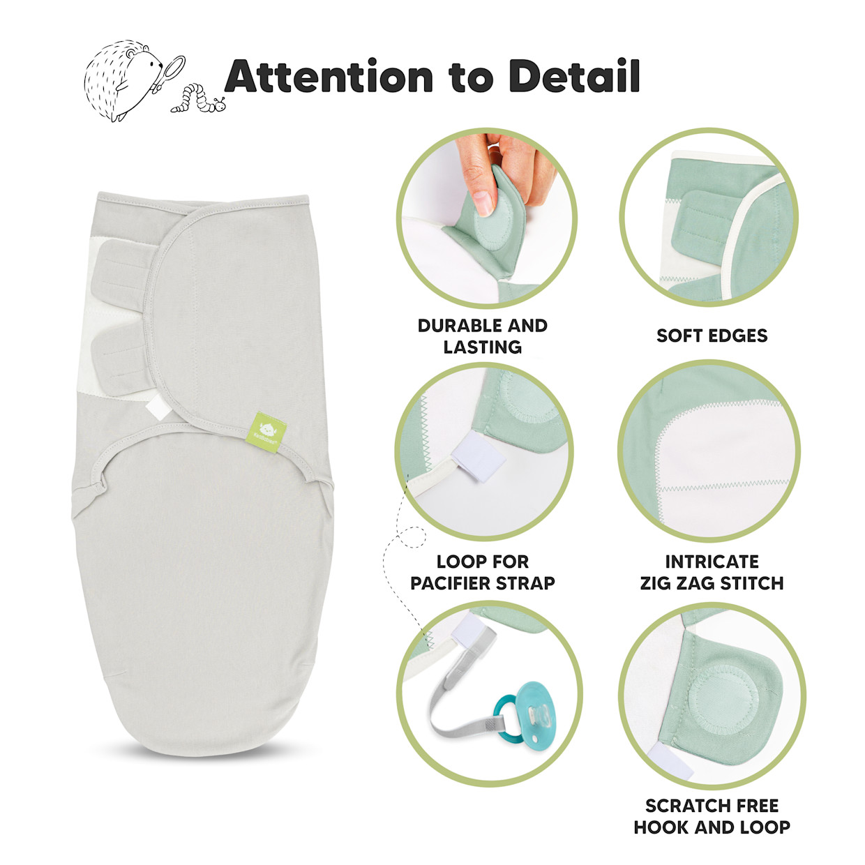 KeaBabies Soothe Swaddle Wraps (3 Pack) - Sage, One Size, 3.