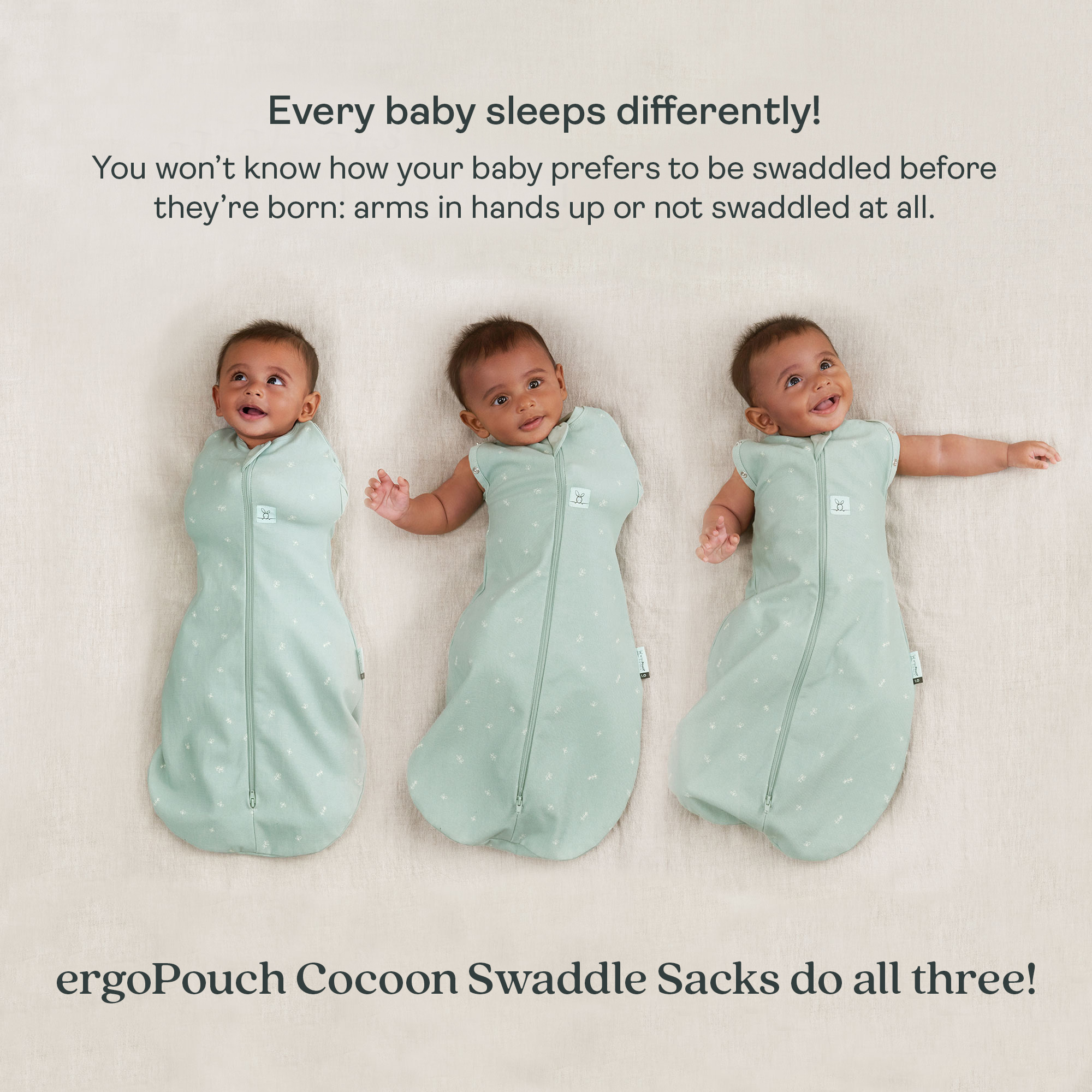 ergoPouch Cocoon Swaddle Sack 1.0 Tog - Sage, Newborn.