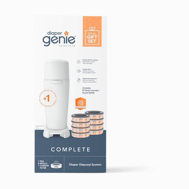 Diaper Genie Complete Diaper Pail Registry Gift Set with 8 Refill Bags.