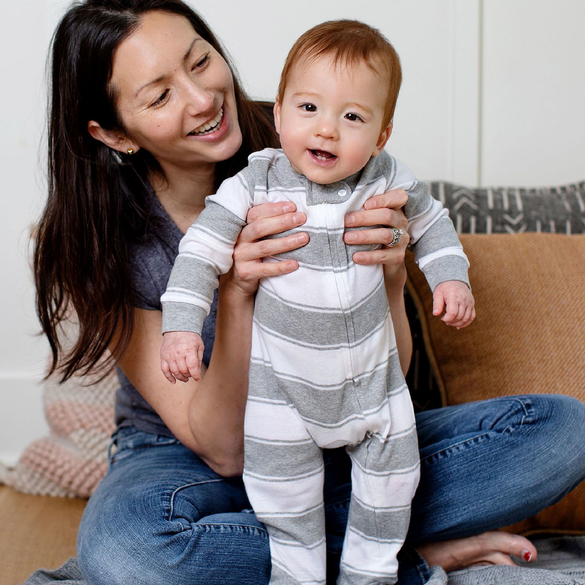 Burt's Bees Baby Organic Sleep & Play Footie Pajamas Heather Grey Rugby Peace Stripe, 03 M