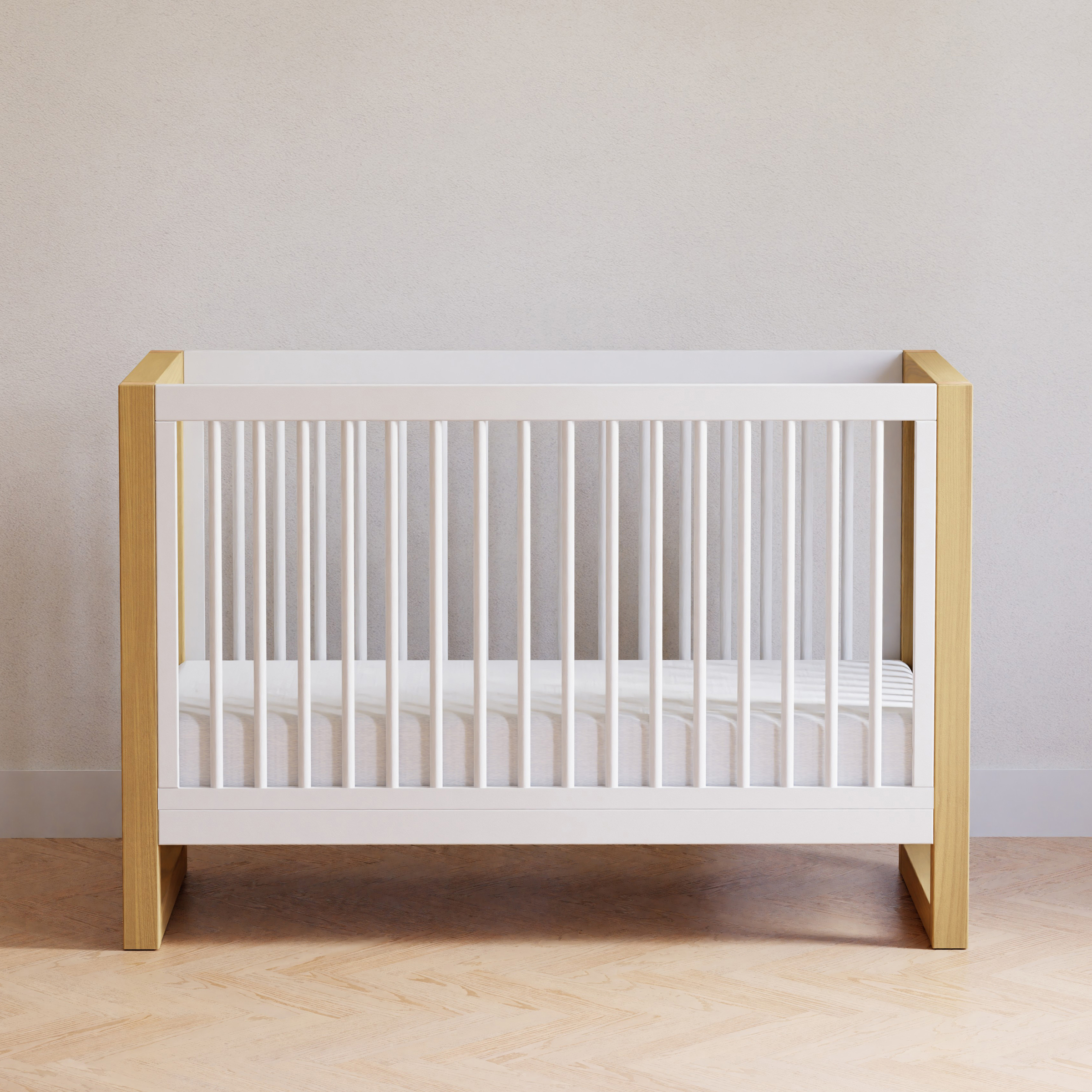 Namesake Nantucket 3-in-1 Convertible Crib with Toddler Bed Conversion Kit - Warm White/Honey.