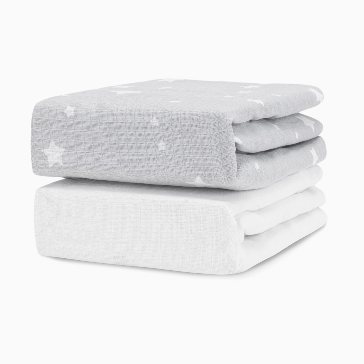 Newton Baby 2-Pack Organic Cotton Breathable Crib Sheets - Stardust In Twilight Grey + Solid White.