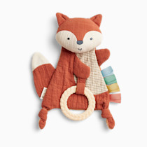 Itzy Ritzy - Bitzy Crinkle Sensory Toy Fox with Crinkle Sound for Babies & Toddlers - Features Soft Braided Teething Ring & Textured Ribbons, Designed for Ages 0 Months and Up, Fox