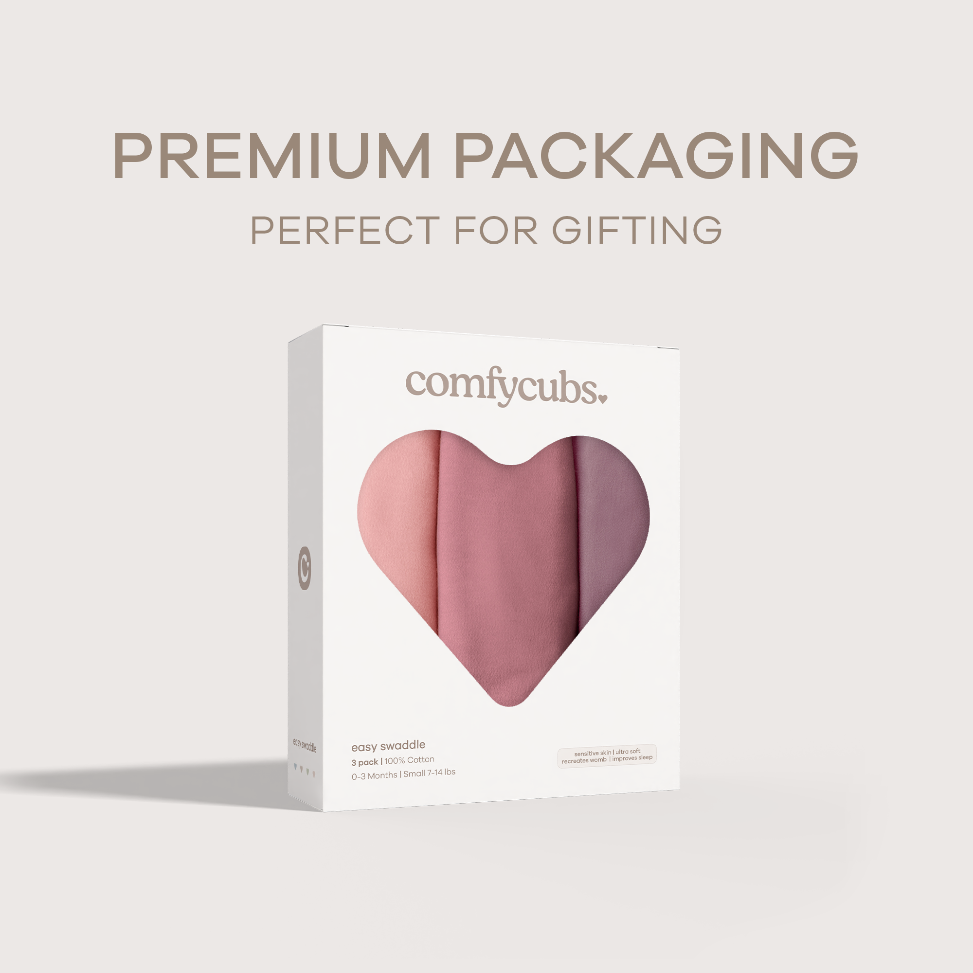Comfy Cubs Easy Swaddle Blanket (3 Pack) - Blush, Mauve, Mulberry, Small.