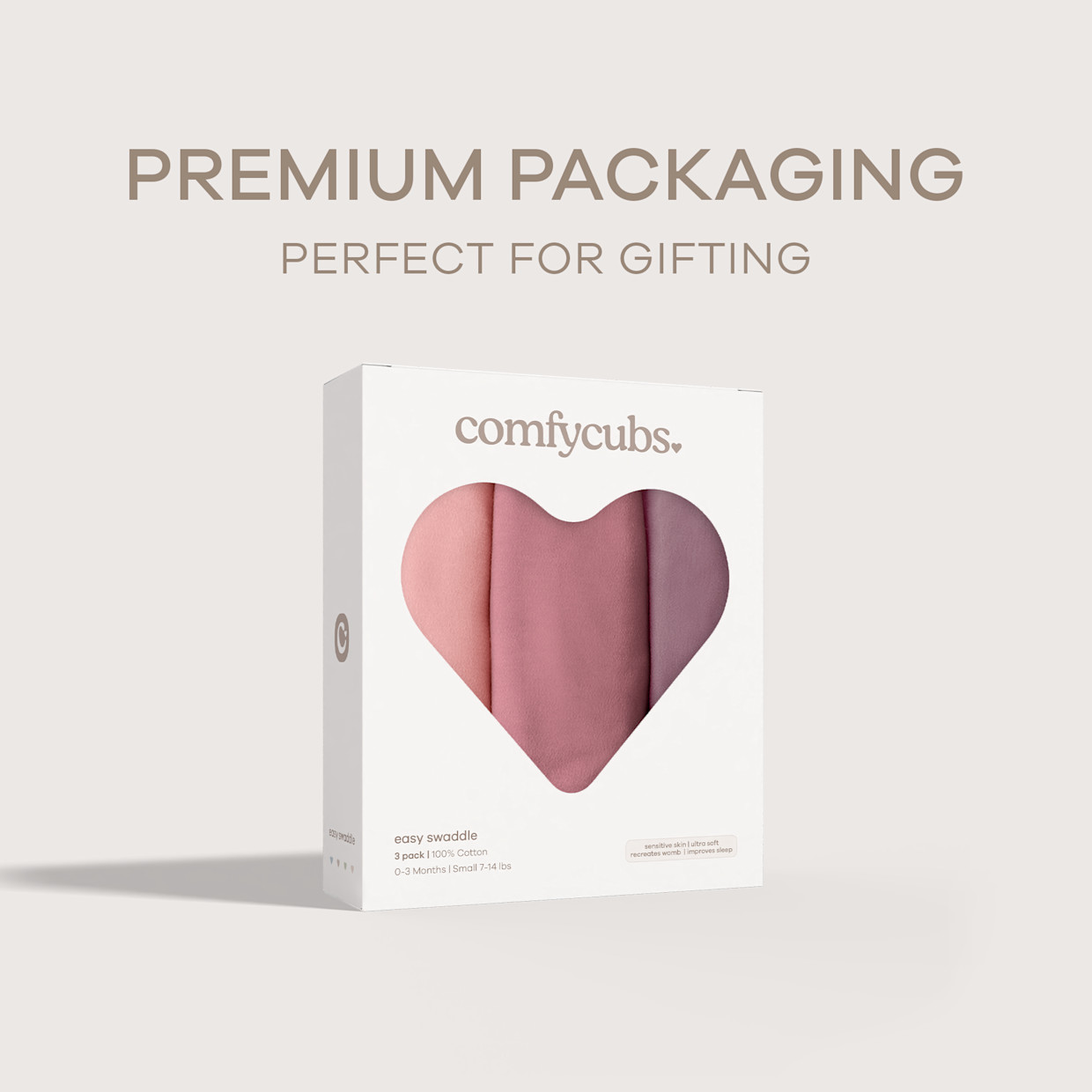 Comfy Cubs Easy Swaddle Blanket (3 Pack) - Blush, Mauve, Mulberry, Small.