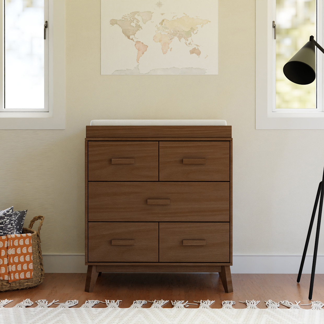 babyletto Scoot 3-Drawer Changer Dresser with Removable Changing Tray - Natural Walnut.