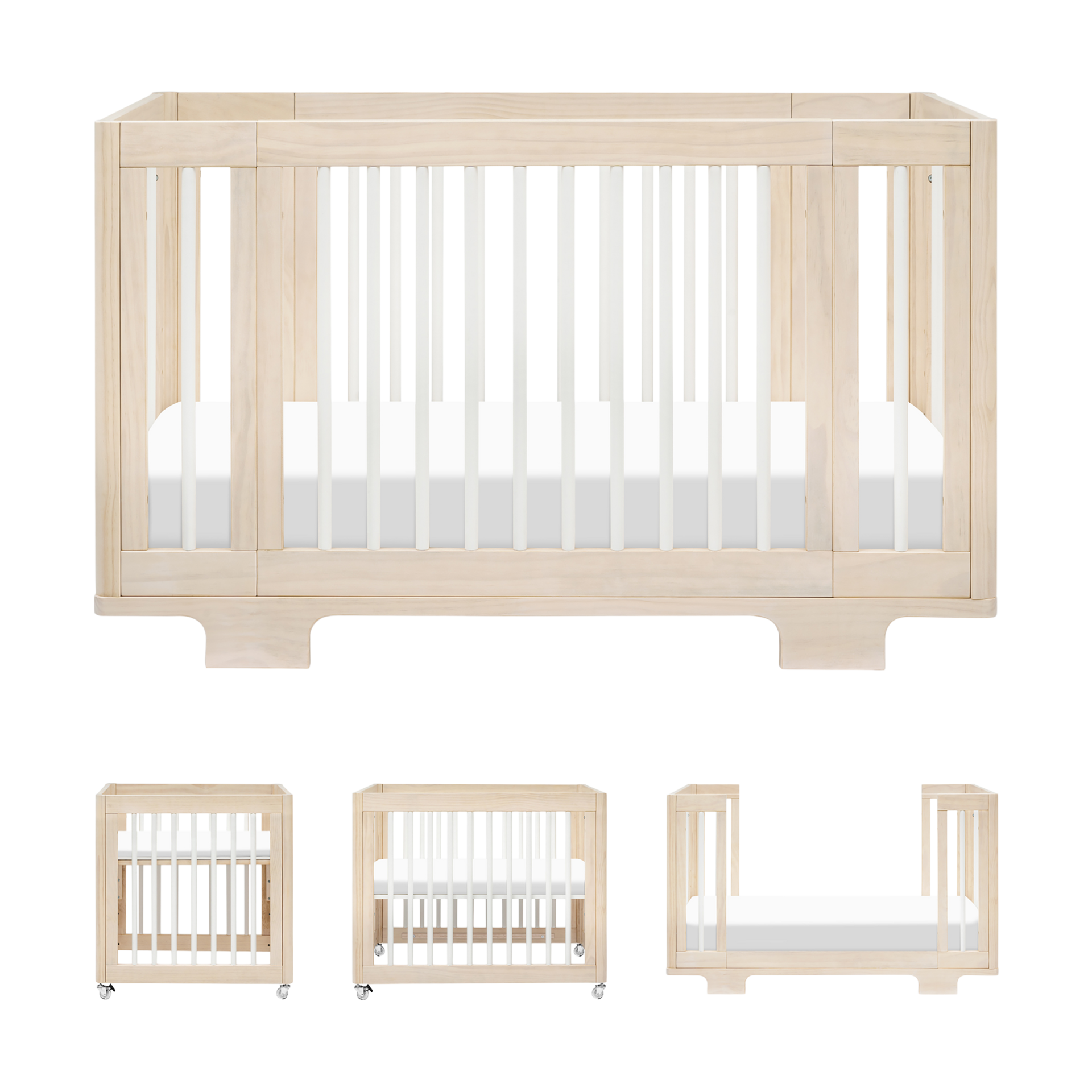 babyletto Yuzu 8-in-1 Convertible Crib with All-Stages Conversion Kits - Washed Natural / White.