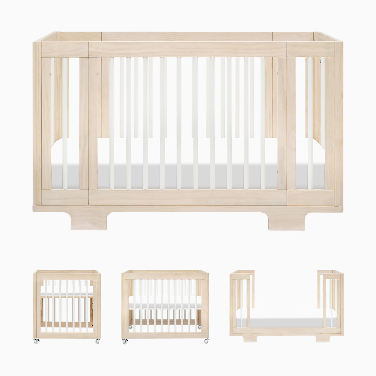 babyletto Yuzu 8-in-1 Convertible Crib with All-Stages Conversion Kits - Washed Natural / White.
