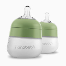 Nanobébé Flexy Silicone Baby Bottle, Anti-Colic, Natural Feel, Non-Collapsing Nipple, Non-Tip Stable Base, Easy to Clean 2-Pack, Sage, 5 oz