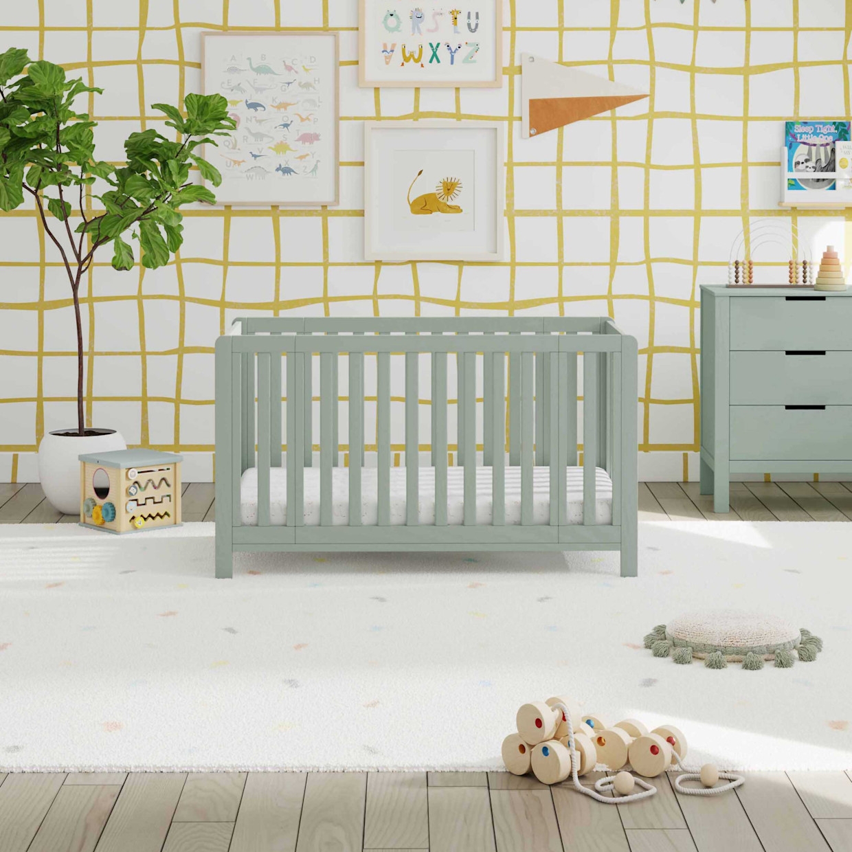 Carter's by daVinci Colby GROW 6-in-1 Convertible Bassinet to Crib - Light Sage.