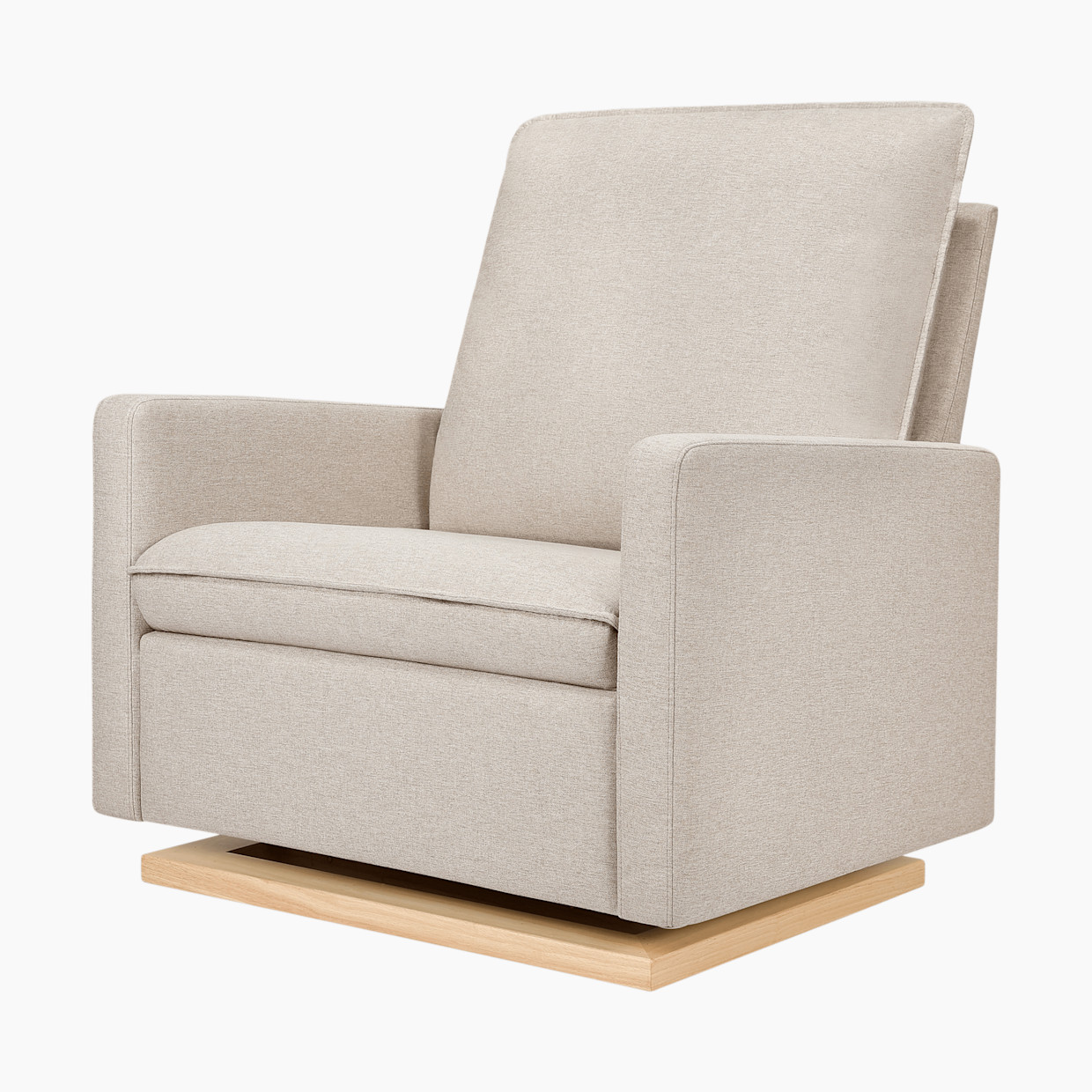 babyletto Cali Pillowback Chair and a Half Glider - Performance Beach Eco-Weave With Light Wood Base.