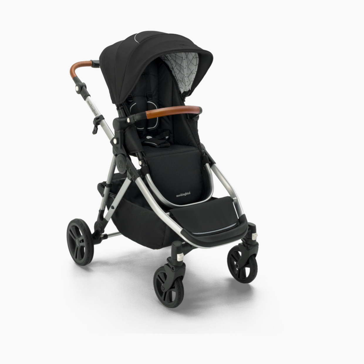 Mockingbird Single-to-Double Stroller 2.0 - Black/Windowpane Canopy With Penny Leather.