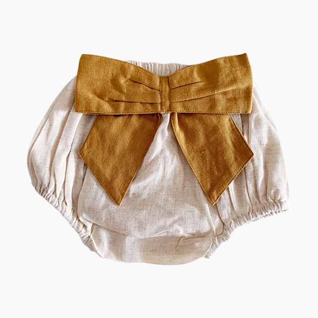 Sassy Minor Peter Pan Collar Dress & Diaper Cover with Bow Set - Camel, 6-9 Months.