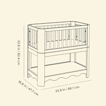 Dimensional diagram of the convertible bassinet.