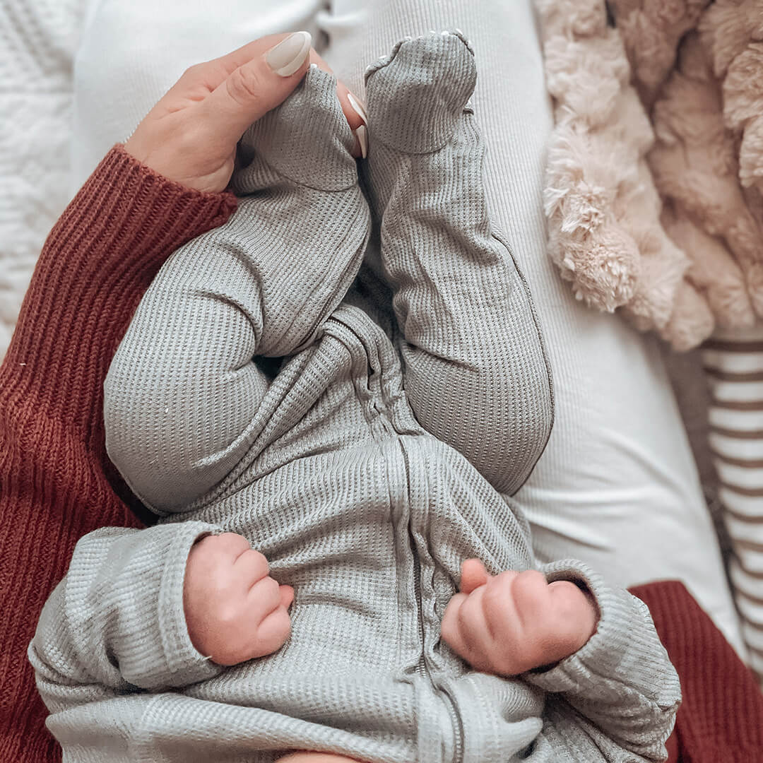 Caden Lane Bamboo Waffle Zipper Footie - Eucalyptus, 0-3 M.