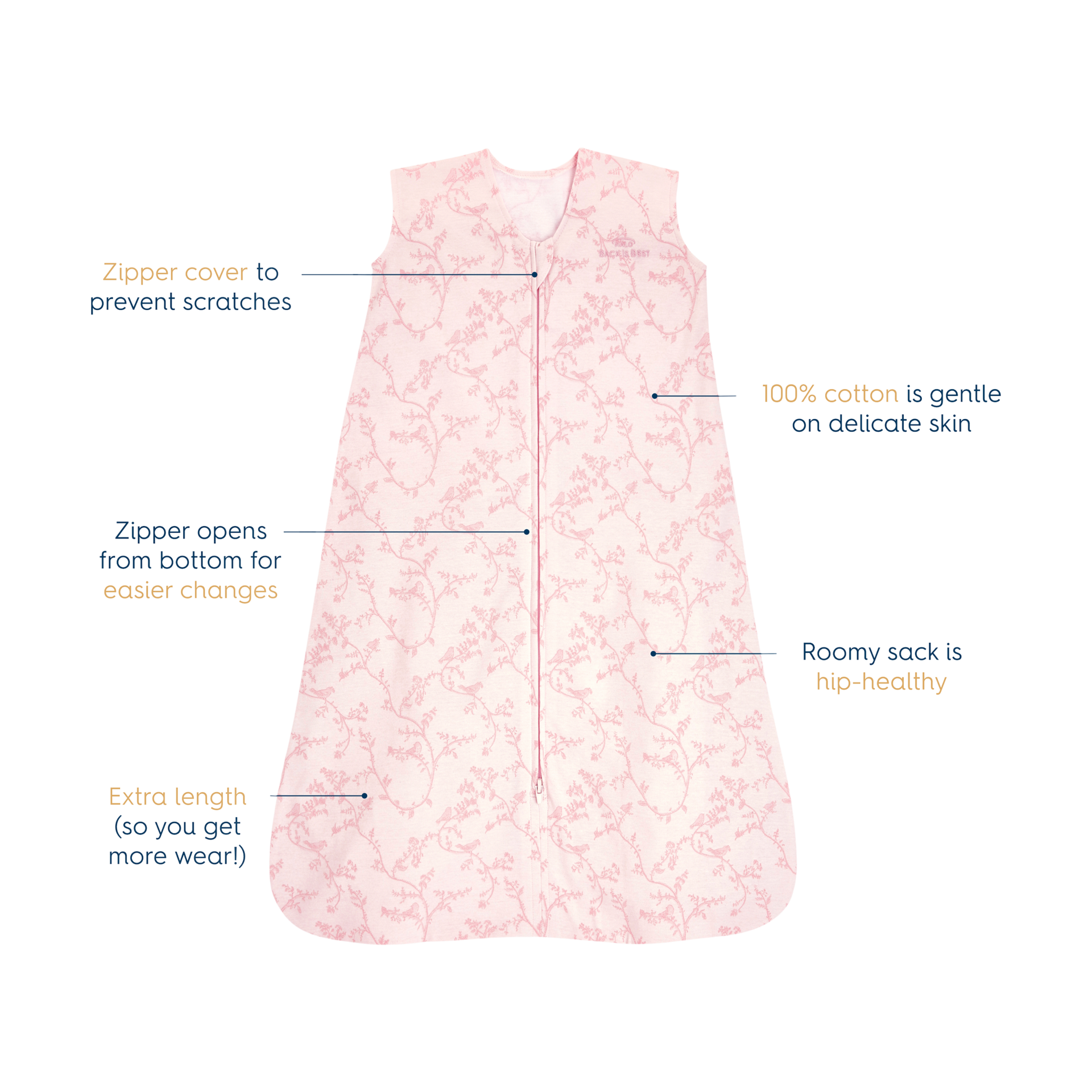 Halo SleepSack Wearable Blanket Cotton - Pink Toile, Small.