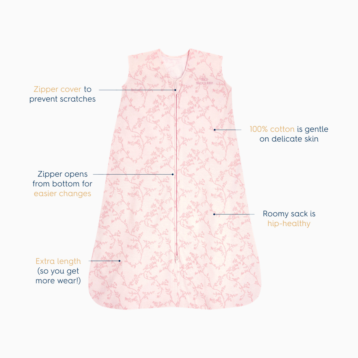 Halo SleepSack Wearable Blanket Cotton - Pink Toile, Medium.