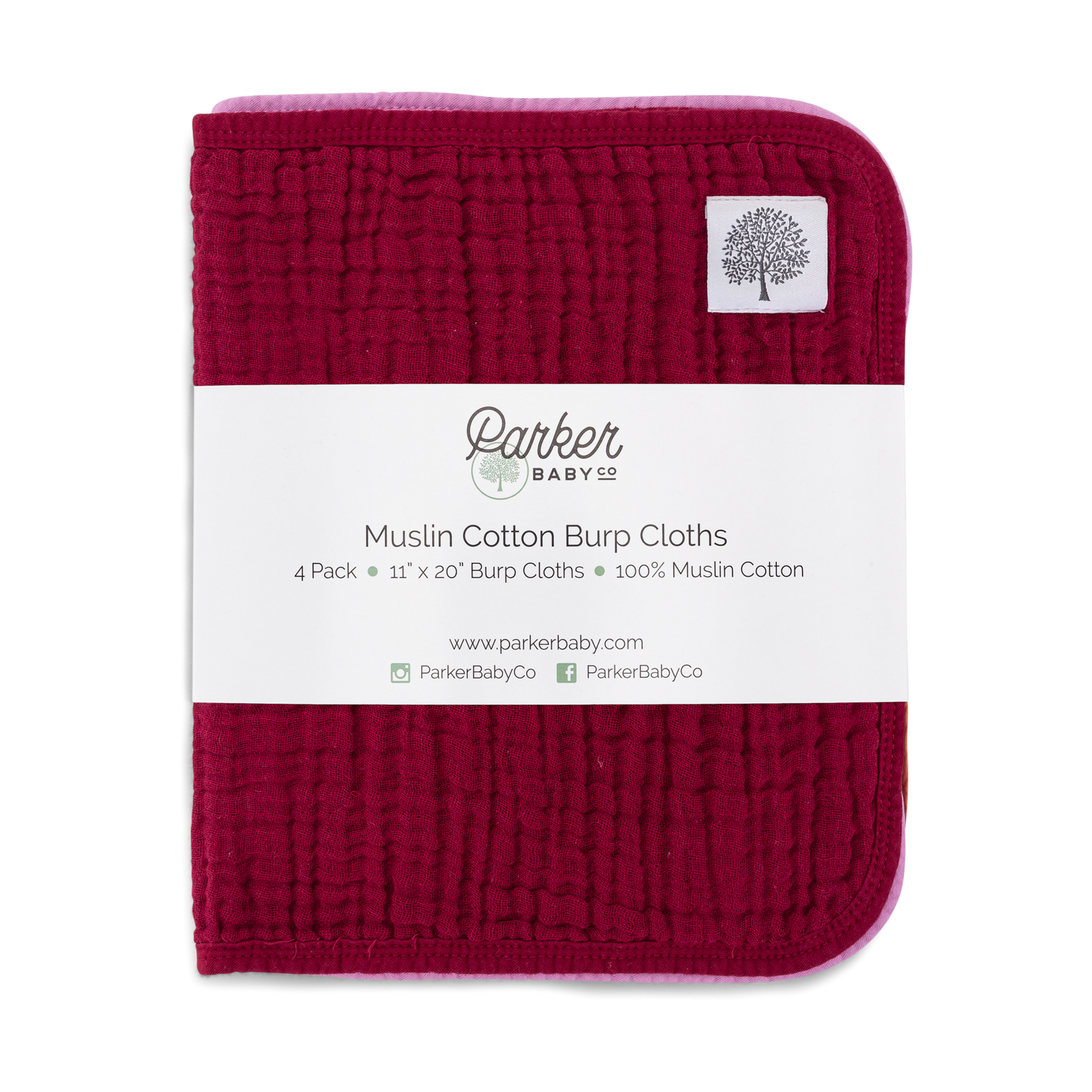 Parker Baby Co. Muslin Cotton Burp Cloths (4 Pack) Rose Set