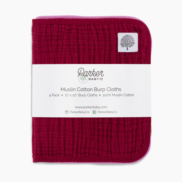 Parker Baby Co. Muslin Cotton Burp Cloths (4 Pack) - Rose Set.