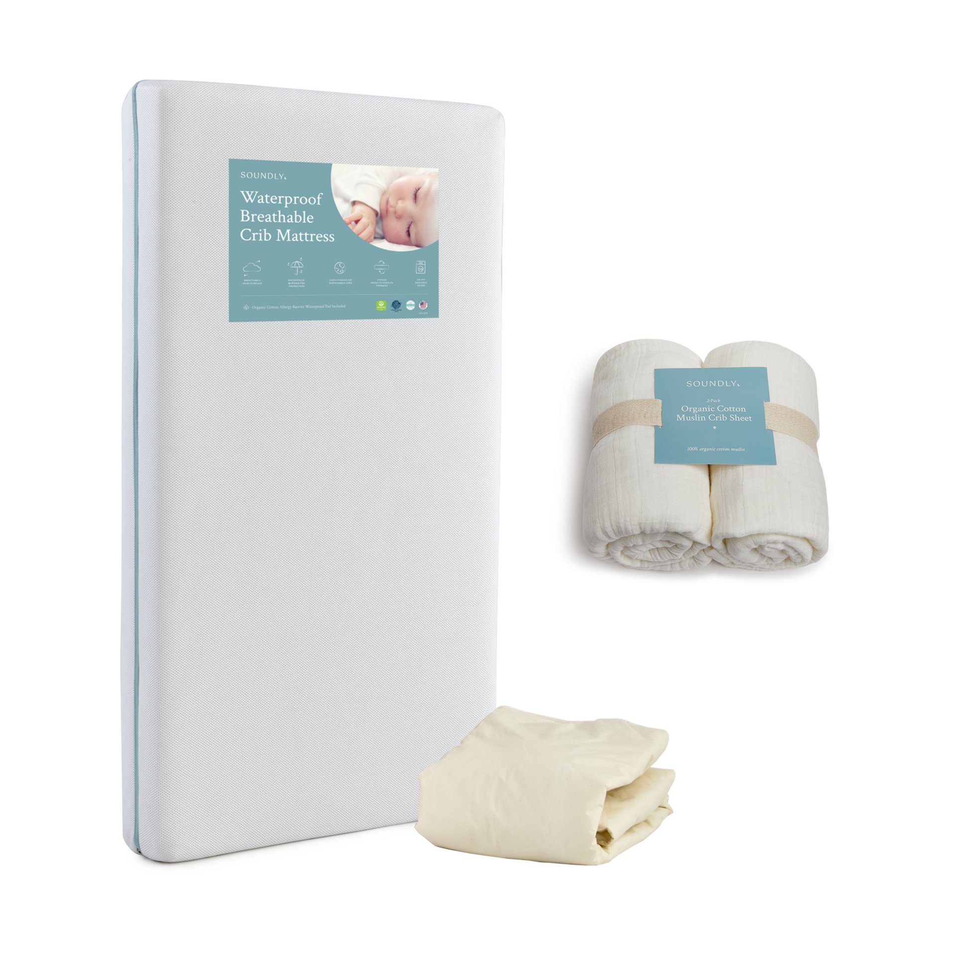 Soundly Breathable Mattress & Organic Crib Sheet Bundle.