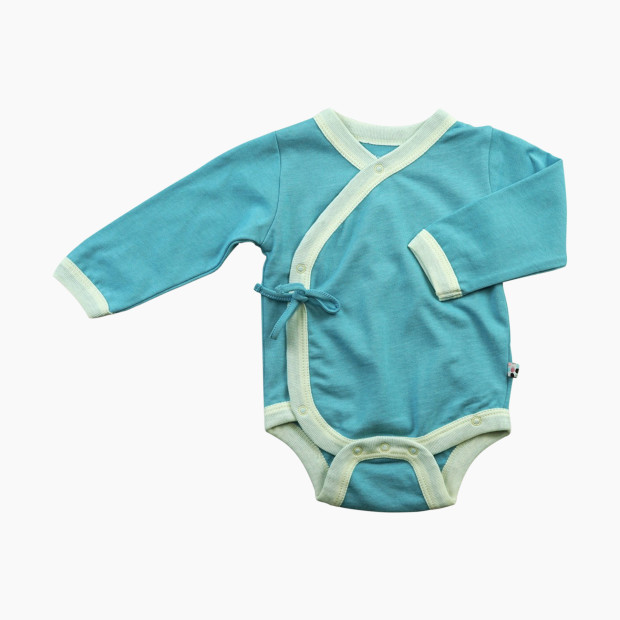 Babysoy Organic Cotton Comfy Wrap Long Sleeve Bodysuit - Ocean, 0-3 Months.