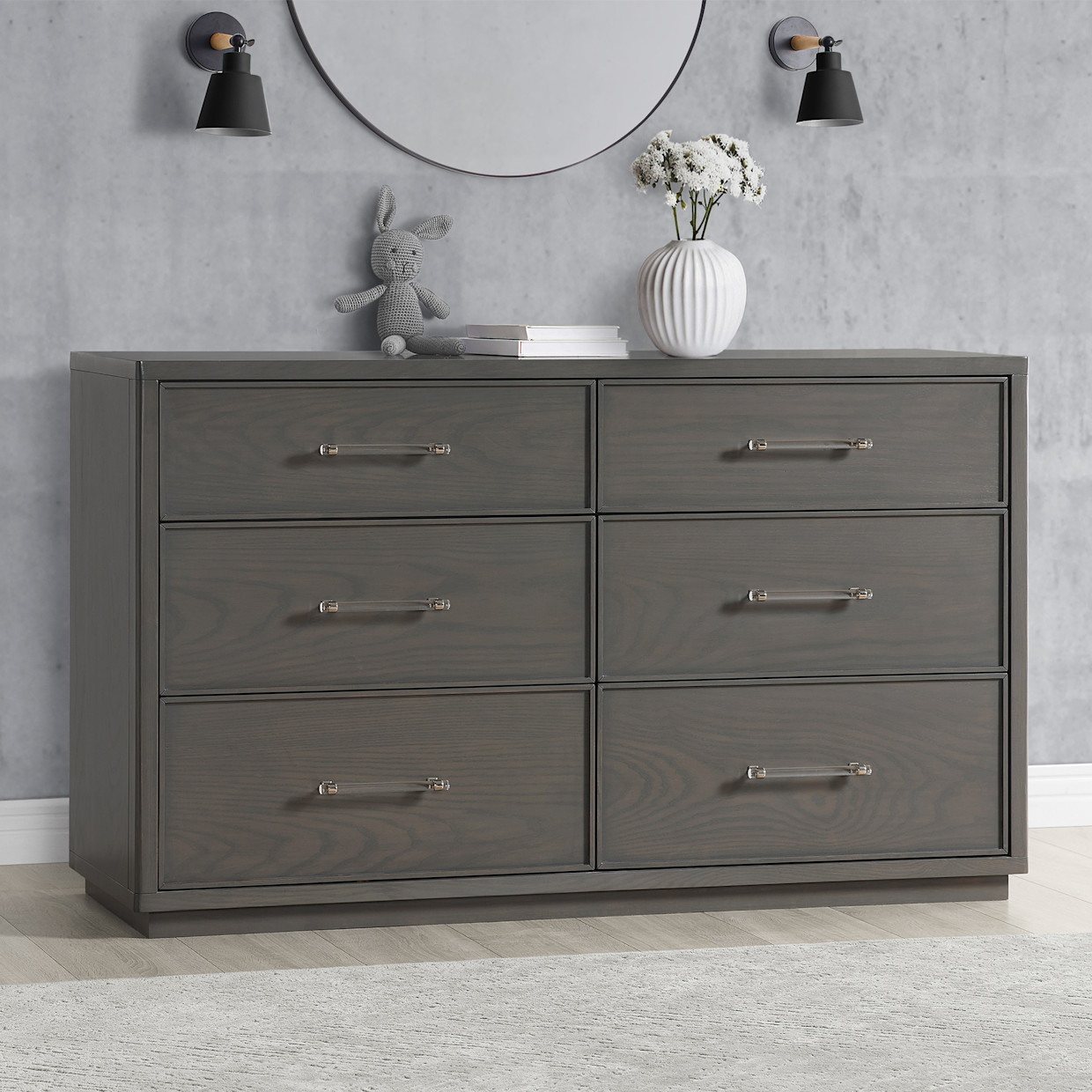 Bellini Vienna 6 Drawer Dresser - Darkwash Ash With Acrylic.